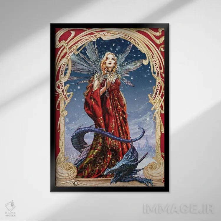 تابلو بارش برف در آوالون (جزیره افسانهای) اثر آلکمی انگلند (استودیو هنری انگلیسی) - نمای قابدار مشکی