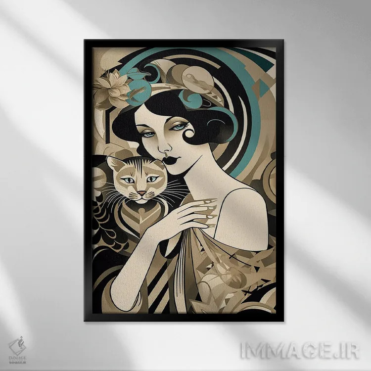 تابلو گربه بژ رنگ اثر عبدالله ایویندار - نمای قابدار مشکی