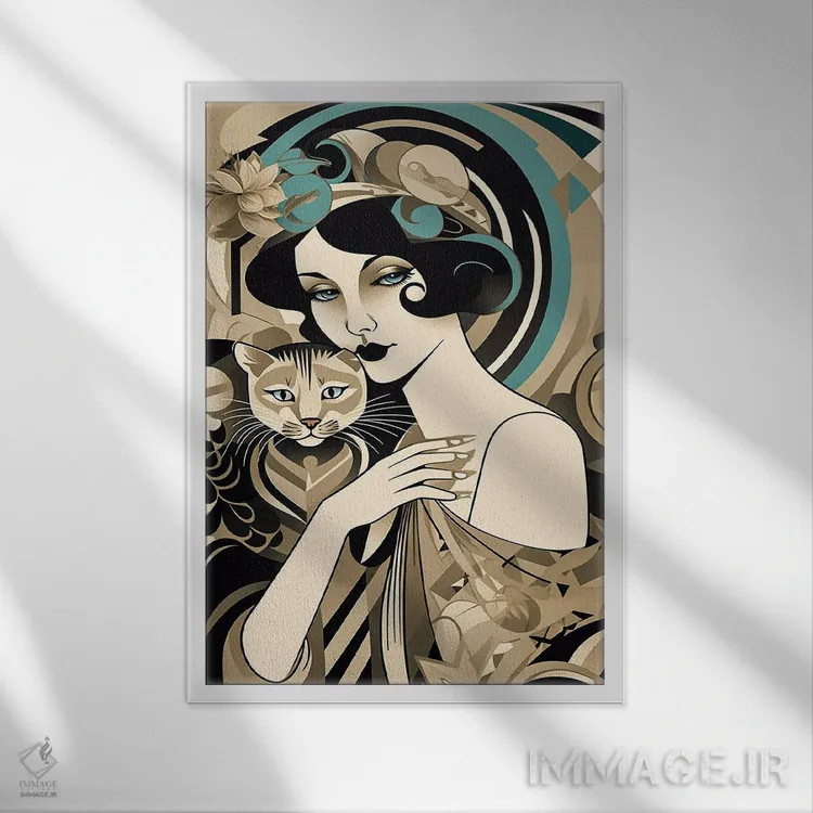 تابلو گربه بژ رنگ اثر عبدالله ایویندار - نمای قابدار سفید