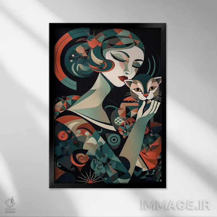 تابلو گربه اثر عبدالله ایویندار - نمای قابدار مشکی