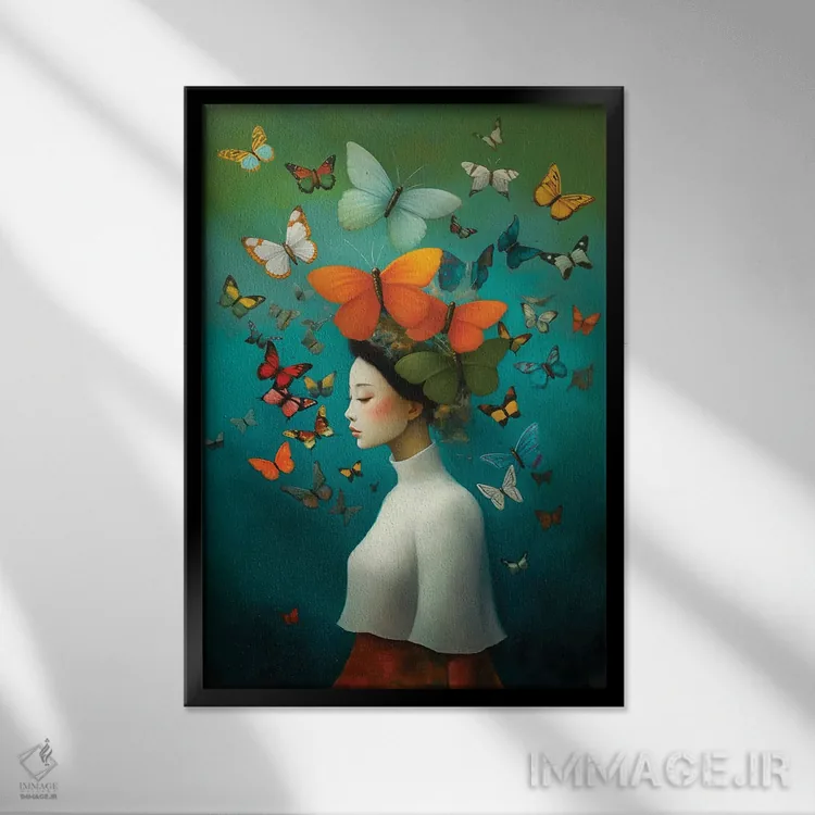 تابلو پروانه دو اثر عبدالله ایویندار - نمای قابدار مشکی