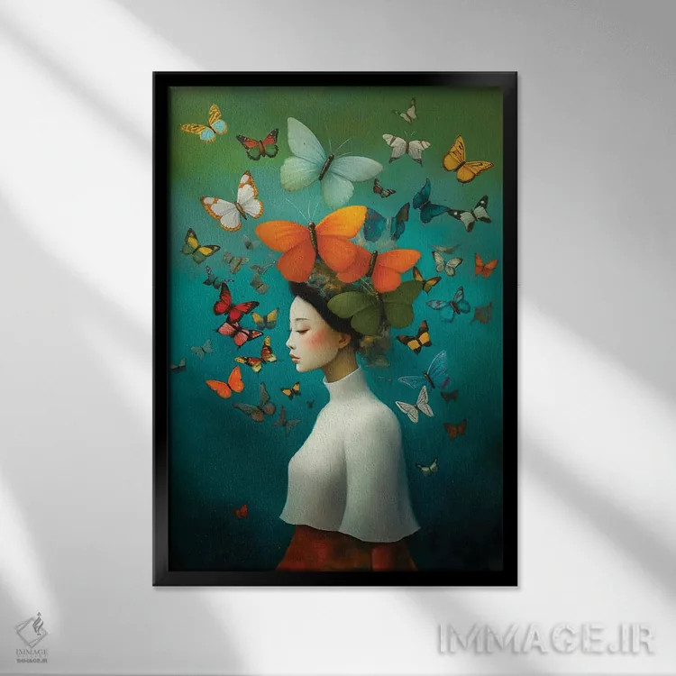 تابلو پروانه دو اثر عبدالله ایویندار - نمای قابدار مشکی