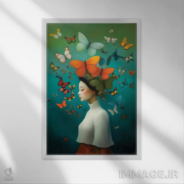 تابلو پروانه دو اثر عبدالله ایویندار - نمای قابدار سفید