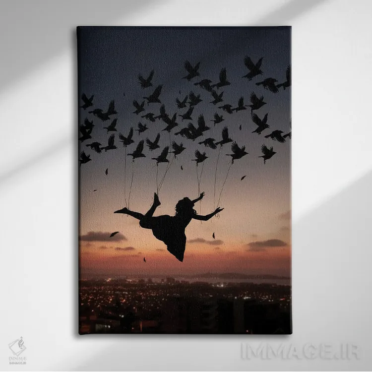 تابلو زن پرنده اثر عبدالله ایویندار - نمای روبهرو روی دیوار