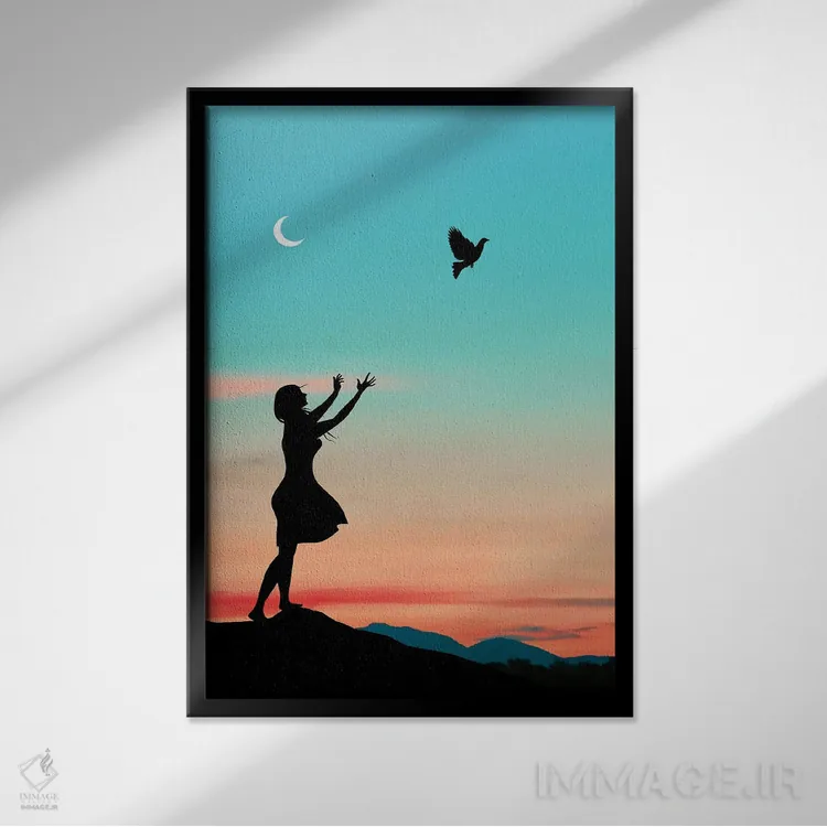 تابلو پرنده آزاد اثر عبدالله ایویندار - نمای قابدار مشکی