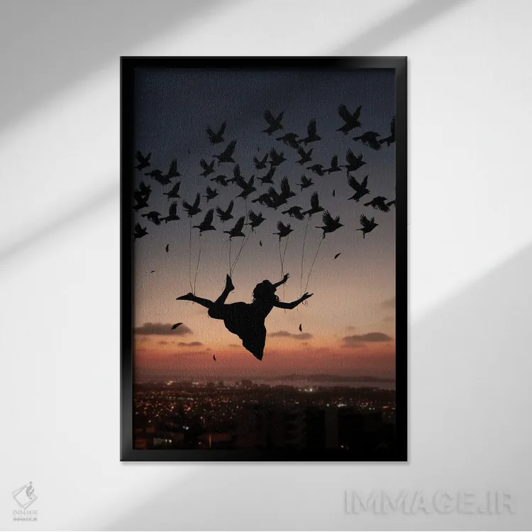 تابلو زن پرنده اثر عبدالله ایویندار - نمای قابدار مشکی