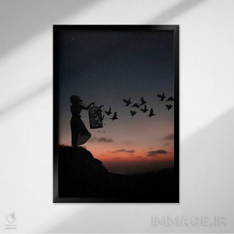 تابلو پرندگان آزاد اثر عبدالله ایویندار - نمای قابدار مشکی