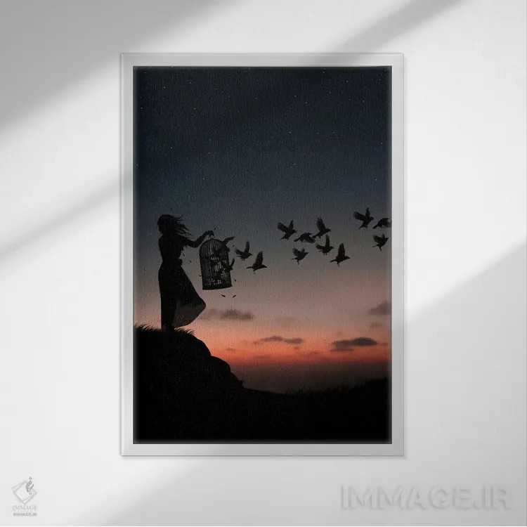 تابلو پرندگان آزاد اثر عبدالله ایویندار - نمای قابدار سفید