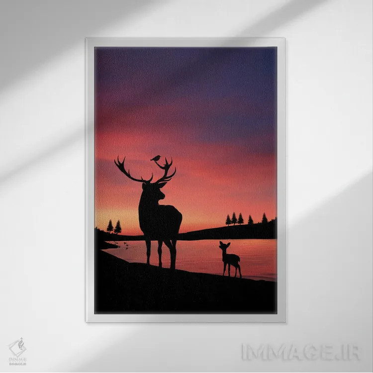 تابلو آهو (گوزن کوچک) اثر عبدالله ایویندار - نمای قابدار سفید