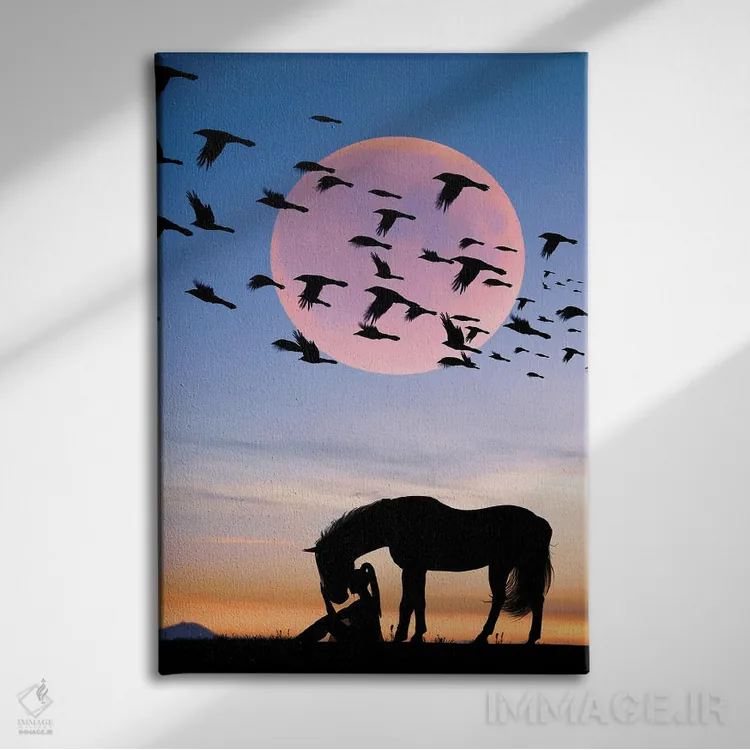 تابلو اسب و زن اثر عبدالله ایویندار - نمای روبهرو روی دیوار