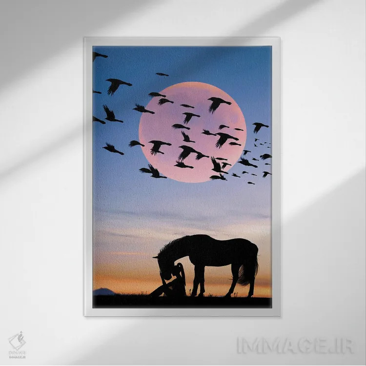 تابلو اسب و زن اثر عبدالله ایویندار - نمای قابدار سفید