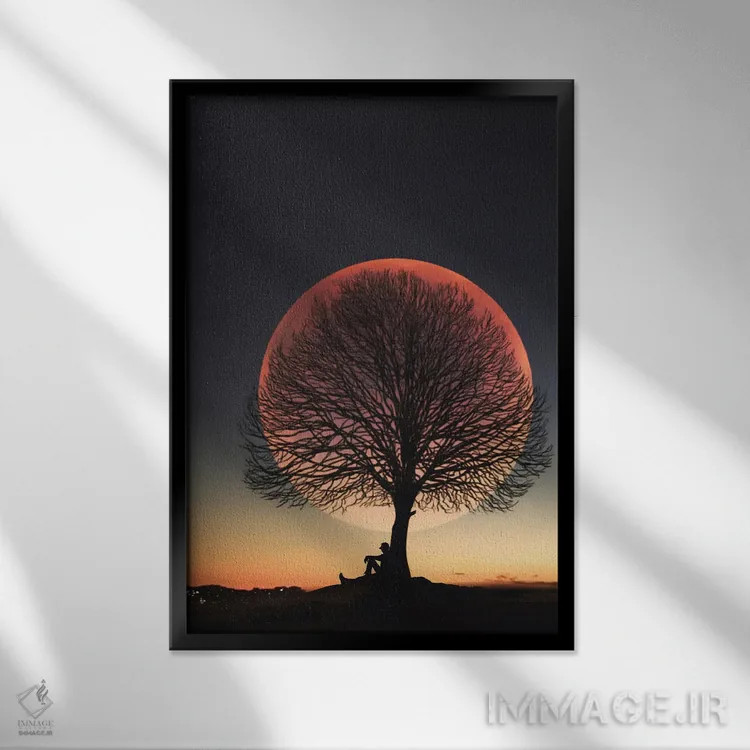 تابلو ماه و مرد یک اثر عبدالله ایویندار - نمای قابدار مشکی