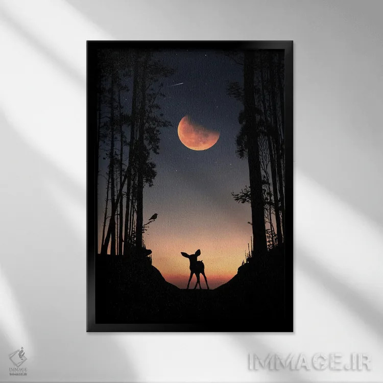 تابلو تولهها و آهوها اثر عبدالله ایویندار - نمای قابدار مشکی