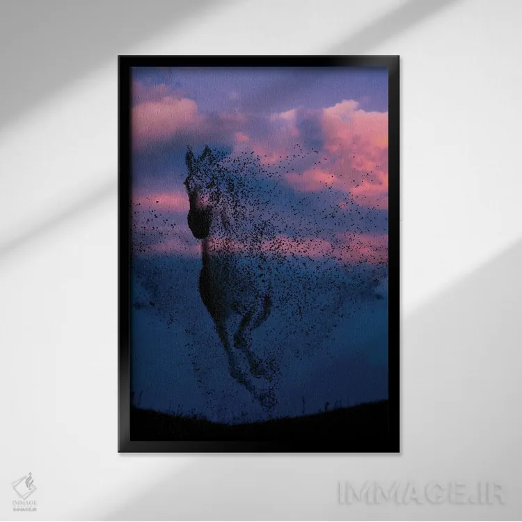 تابلو باد و اسب اثر عبدالله ایویندار - نمای قابدار مشکی