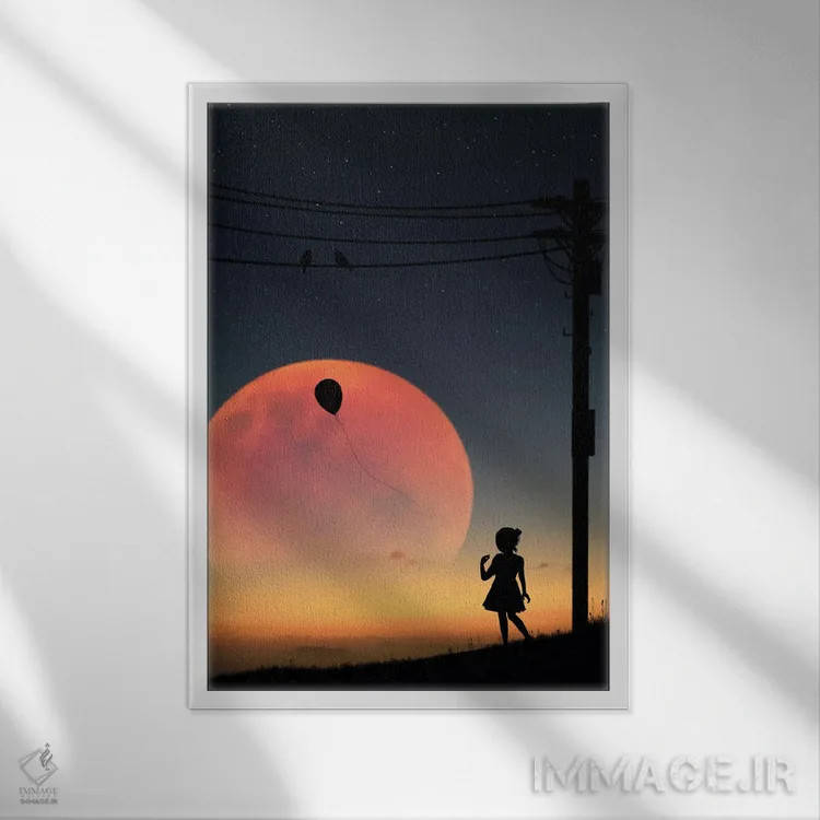 تابلو پرندگان روی سیم اثر عبدالله ایویندار - نمای قابدار سفید