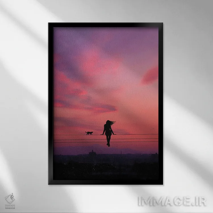 تابلو منظره شبانگاهی اثر عبدالله ایویندار - نمای قابدار مشکی