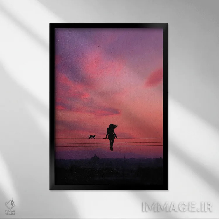 تابلو منظره شبانگاهی اثر عبدالله ایویندار - نمای قابدار مشکی