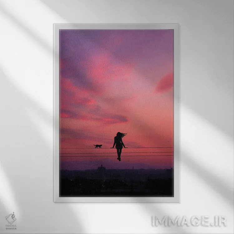 تابلو منظره شبانگاهی اثر عبدالله ایویندار - نمای قابدار سفید