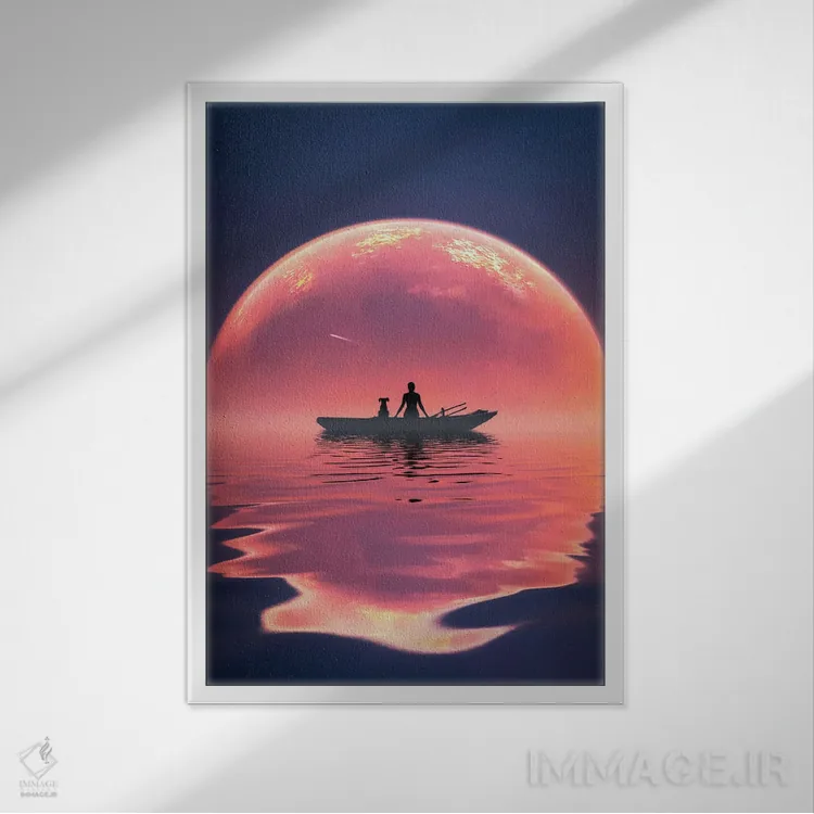 تابلو غروب آرام اثر عبدالله ایویندار - نمای قابدار سفید