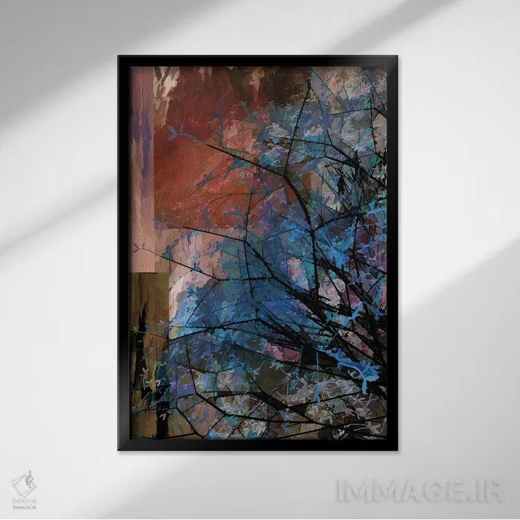 تابلو درخت آبی اثر آنجِل استوز - نمای قابدار مشکی