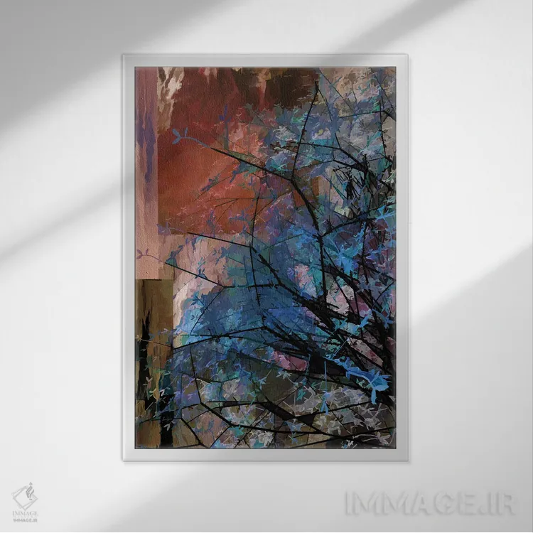 تابلو درخت آبی اثر آنجِل استوز - نمای قابدار سفید