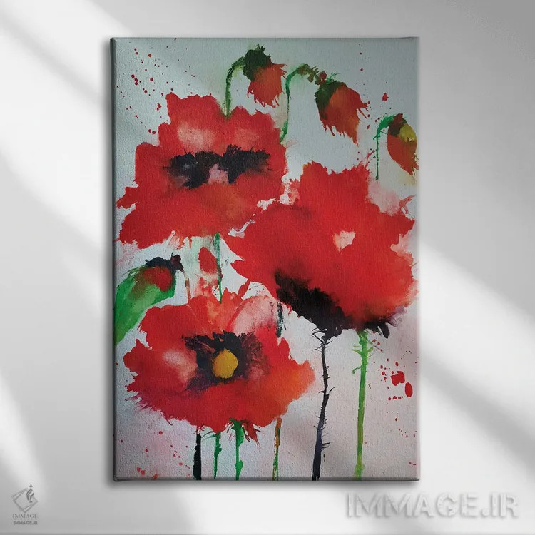 تابلو گلهای قرمز VIII اثر آنجِل استوز - نمای روبهرو روی دیوار