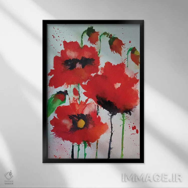 تابلو گلهای قرمز VIII اثر آنجِل استوز - نمای قابدار مشکی