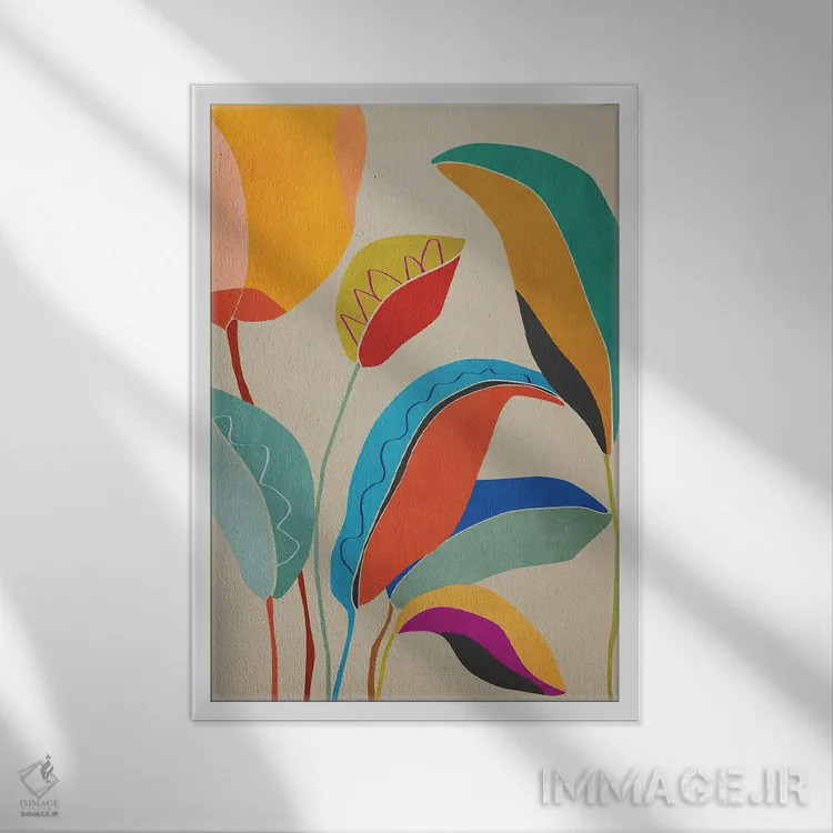 تابلو برگهای گرمسیری IX اثر آنجِل استوز - نمای قابدار سفید