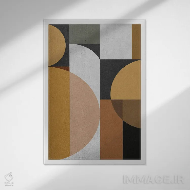 تابلو طرح هندسی با نیمدایرهها اثر آنجِل استوز - نمای قابدار سفید