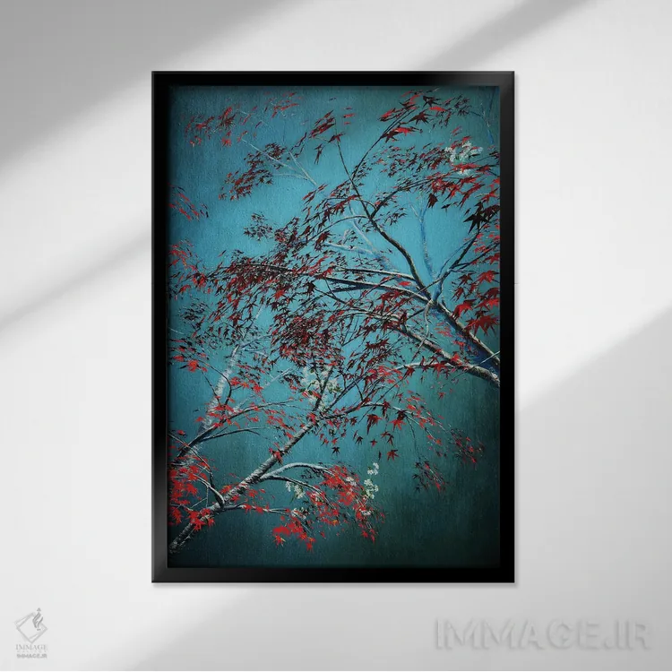 تابلو درختان سرخ اثر آنجِل استوز - نمای قابدار مشکی