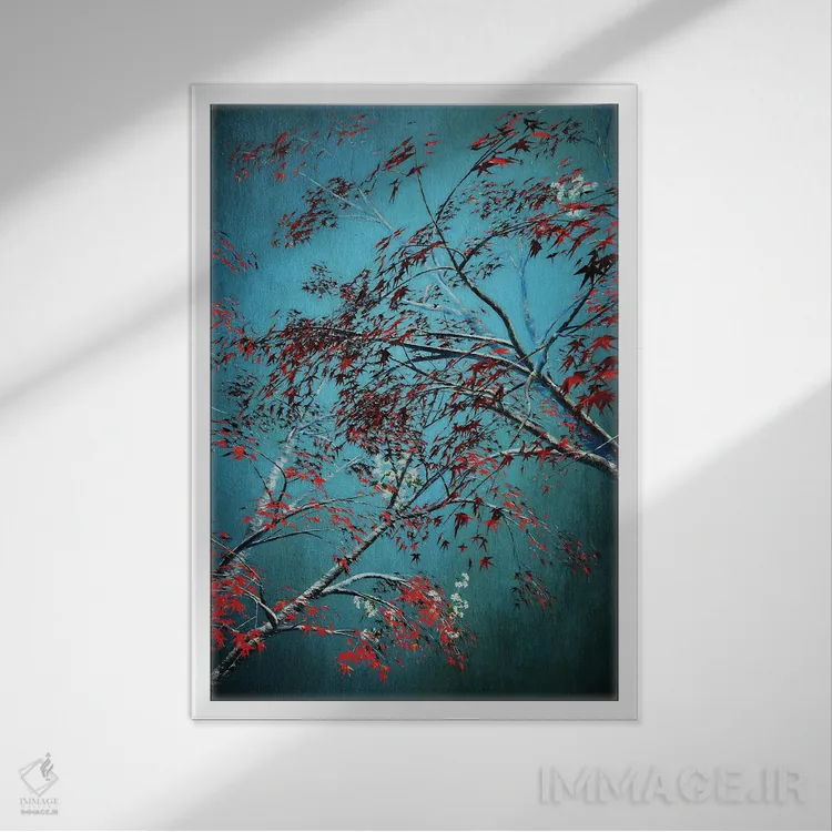 تابلو درختان سرخ اثر آنجِل استوز - نمای قابدار سفید