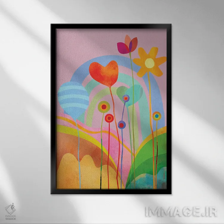 تابلو چشمانداز کودکان (نقاشی کودکانه) اثر آنجِل استوز - نمای قابدار مشکی