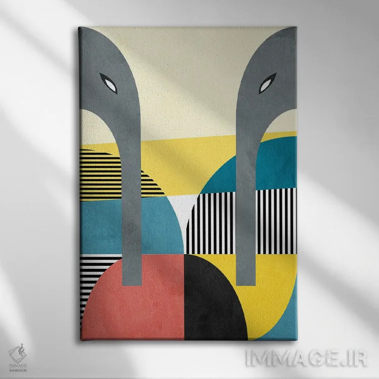 تابلو زوج هندسی فیلها اثر آنجِل استوز - نمای روبهرو روی دیوار