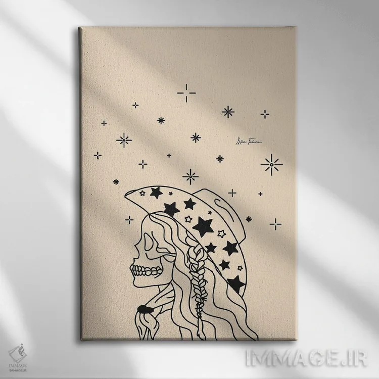تابلو کاولگرل "عشق یا مرگ" با نگین در رنگ کرم اثر آلی فالکن - نمای روبهرو روی دیوار