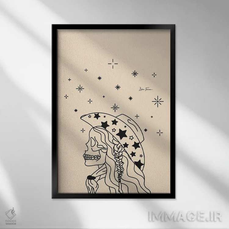 تابلو کاولگرل "عشق یا مرگ" با نگین در رنگ کرم اثر آلی فالکن - نمای قابدار مشکی