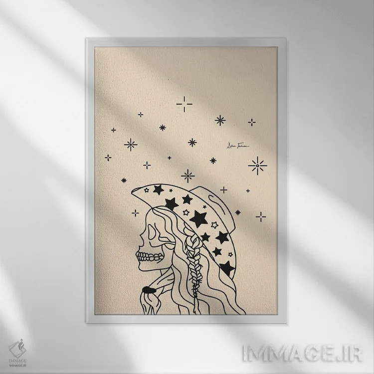 تابلو کاولگرل "عشق یا مرگ" با نگین در رنگ کرم اثر آلی فالکن - نمای قابدار سفید