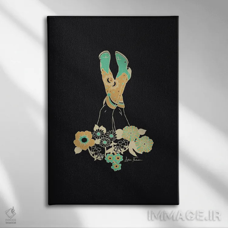 تابلو سرشار از عشق در مشکی و فیروزهای اثر آلی فالکن - نمای روبهرو روی دیوار
