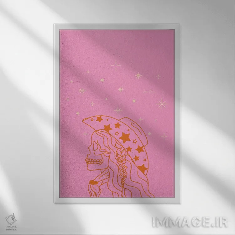تابلو کاولگرل "عشق یا مرگ" با نگین در رنگ صورتی اثر آلی فالکن - نمای قابدار سفید