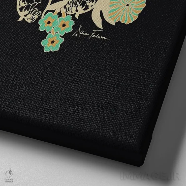 تابلو سرشار از عشق در مشکی و فیروزهای اثر آلی فالکن - نمای نزدیک بافت بوم