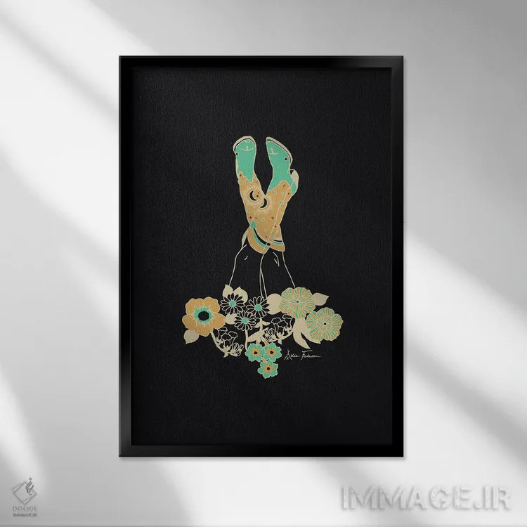 تابلو سرشار از عشق در مشکی و فیروزهای اثر آلی فالکن - نمای قابدار مشکی