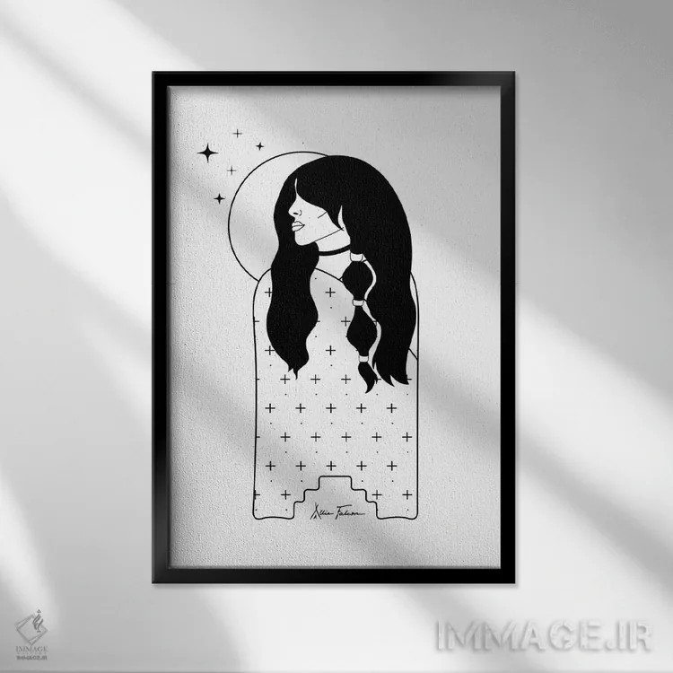 تابلو دختر ماه اثر آلی فالکن - نمای قابدار مشکی