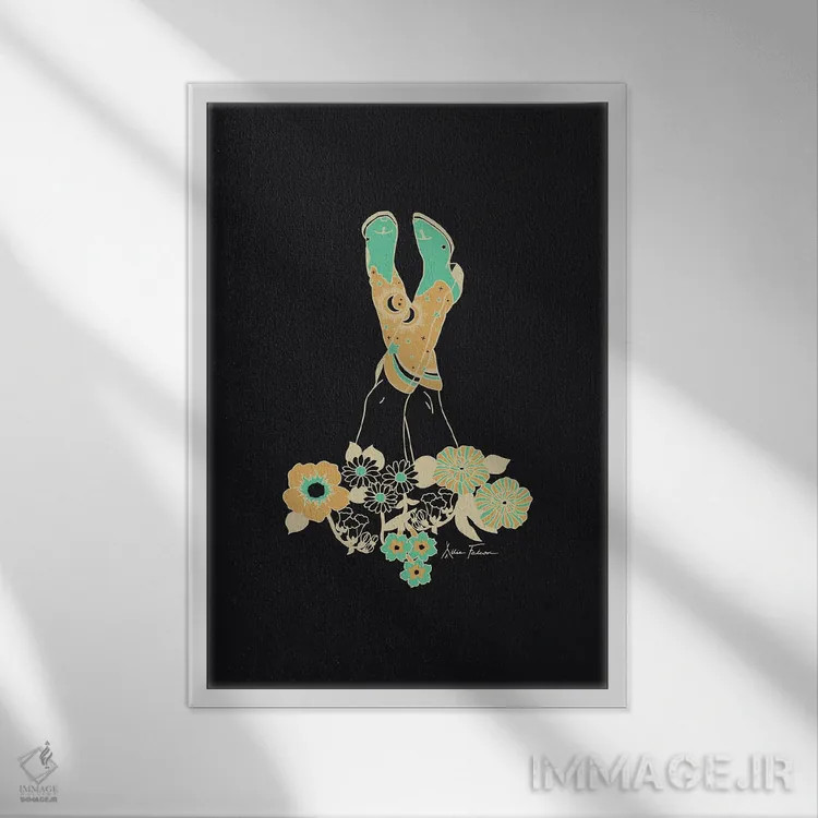 تابلو سرشار از عشق در مشکی و فیروزهای اثر آلی فالکن - نمای قابدار سفید