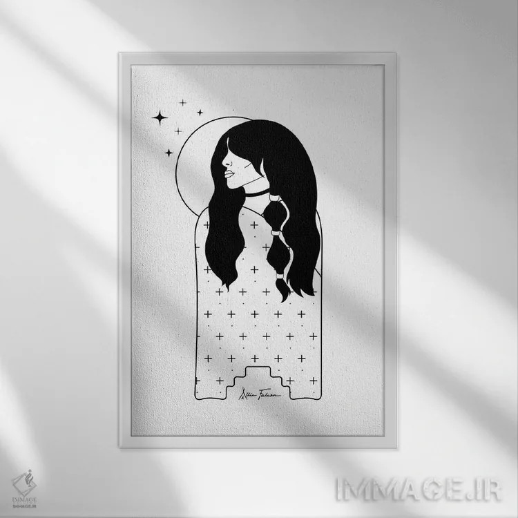 تابلو دختر ماه اثر آلی فالکن - نمای قابدار سفید