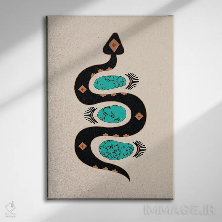 تابلو لغزش جنوبغربی در مشکی و فیروزهای اثر آلی فالکن - نمای روبهرو روی دیوار