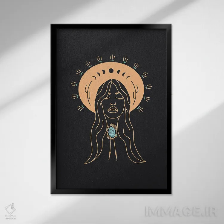 تابلو فرشته صحرا در هلویی و خاکستری زغالی اثر آلی فالکن - نمای قابدار مشکی