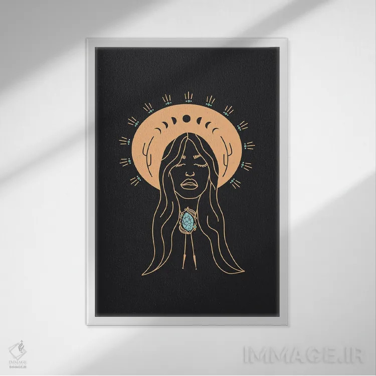 تابلو فرشته صحرا در هلویی و خاکستری زغالی اثر آلی فالکن - نمای قابدار سفید