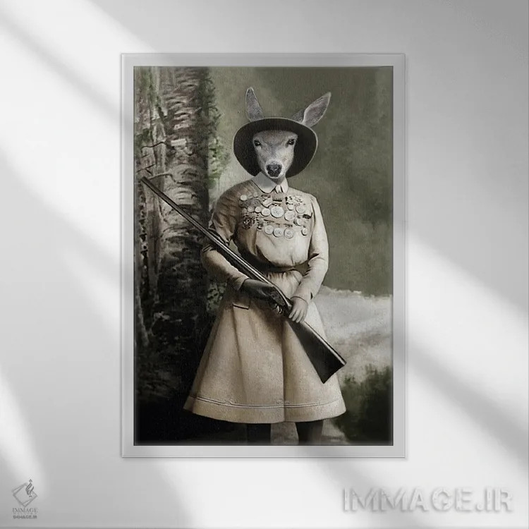 تابلو کَس شکارچی اثر انیمال فَنسی - نمای قابدار سفید