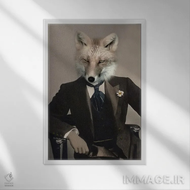 تابلو روباه تالبوت اثر انیمال فَنسی - نمای قابدار سفید