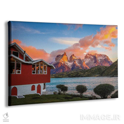 تابلو نمای اقامتگاه کوهستانی در طلوع پاتاگونیا اثر الکس جی پرز - نمای پرسپکتیو محصول