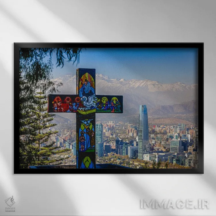 تابلو نمای متقاطع آسماننمای سانتیاگو اثر الکس جی پرز - نمای قابدار مشکی